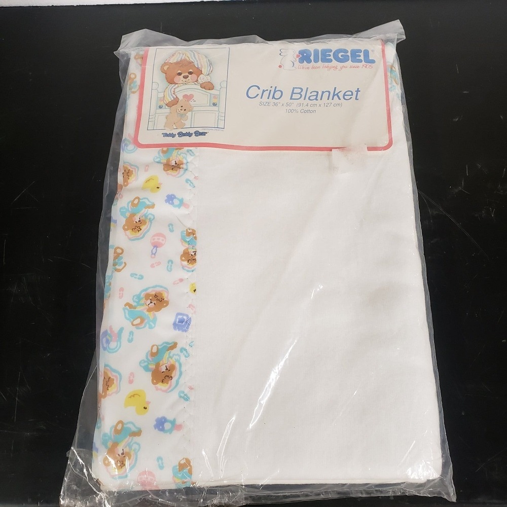 Vintage Riegel Teddy Beddy Bear Crib Blanket 100% Cotton 36x50 Made in USA New